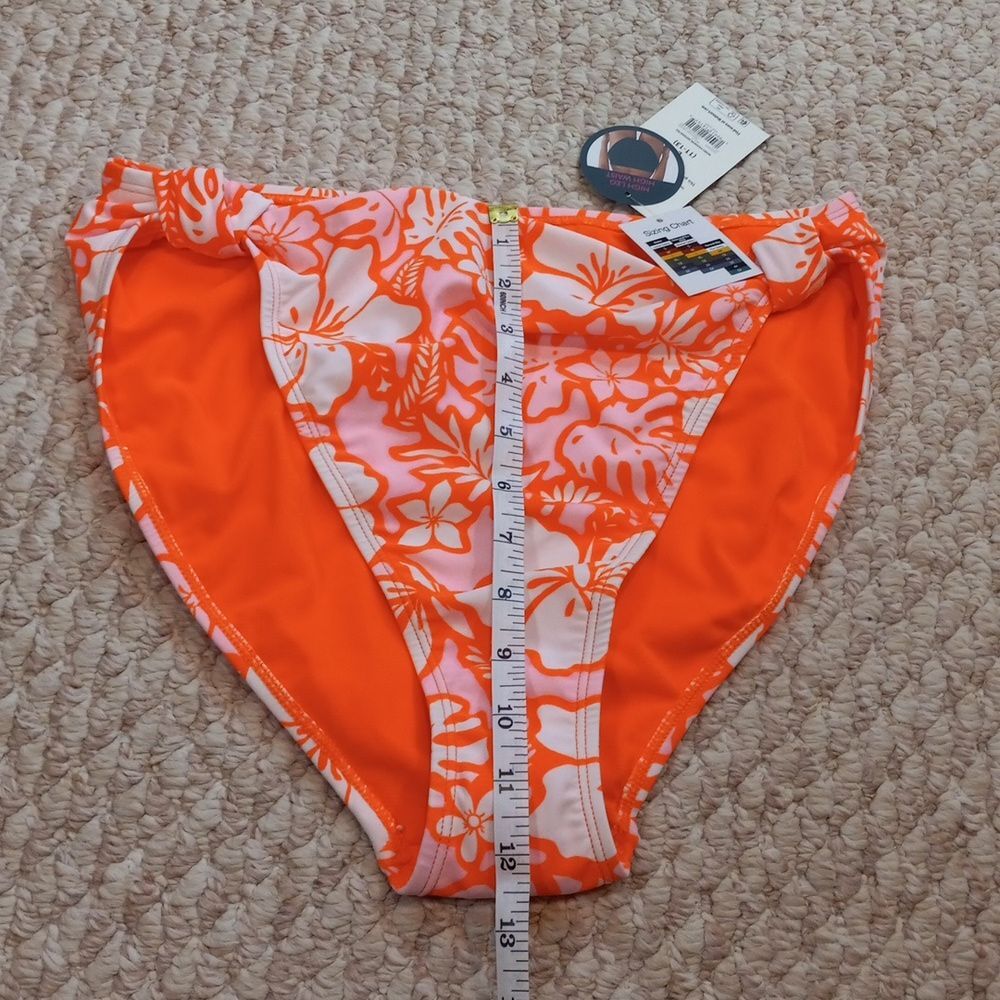 Women L Swim Floral Bottom Cheeky High Waist Bikini Stretch Light Cooling NWT
